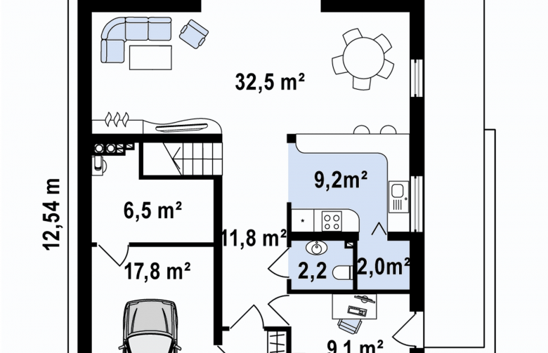 Projekt domu piętrowego Zx44 - rzut parteru