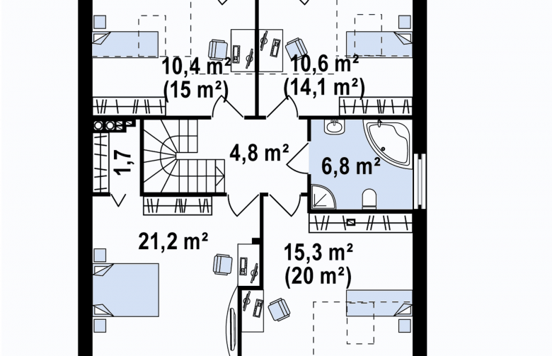 Projekt domu piętrowego Zx44 - rzut poddasza