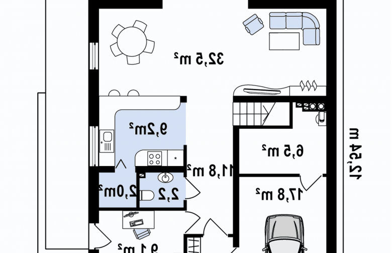 Projekt domu piętrowego Zx44 - rzut parteru