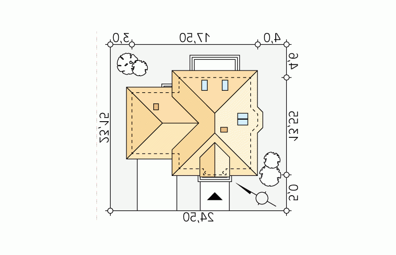 Projekt domu tradycyjnego Klon - Usytuowanie - wersja lustrzana