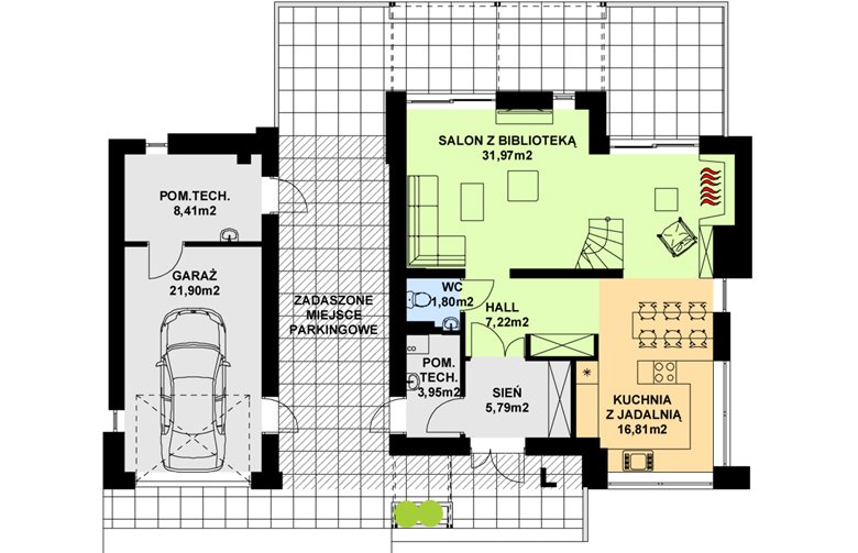 Projekt domu z poddaszem TK59 - parter