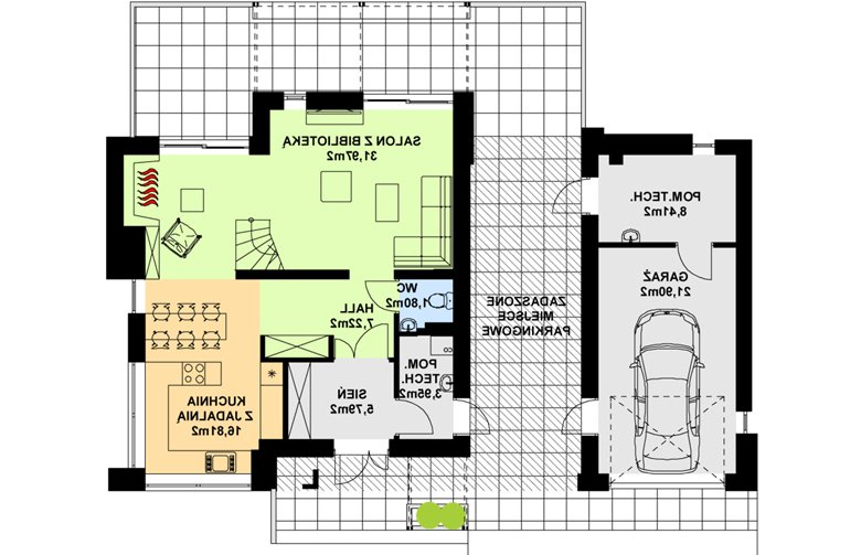 Projekt domu z poddaszem TK59 - parter