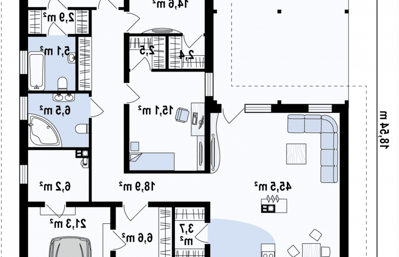 Projekt domu parterowego Z280 - rzut parteru