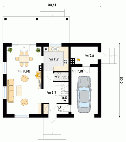 Rzut projektu Arnika 2 - wersja lustrzana