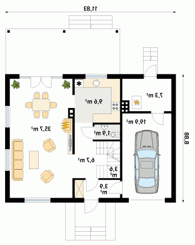 Rzut projektu Arnika 2 dr-S - wersja lustrzana