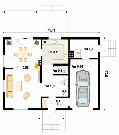 Rzut projektu Arnika 2 dr-T - wersja lustrzana