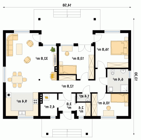 Rzut projektu Borówka 2 dr-S - wersja lustrzana