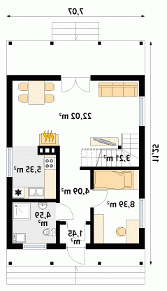 Rzut projektu Mikrus 2 dr-S - wersja lustrzana