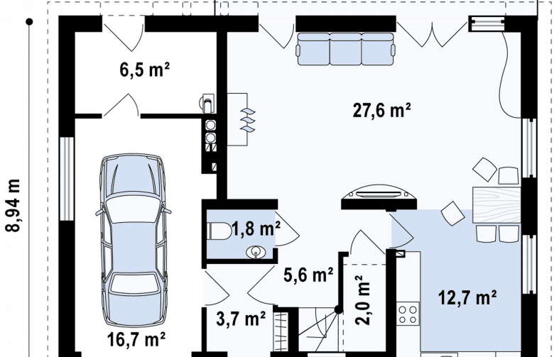 Projekt domu z poddaszem Z183 - rzut parteru