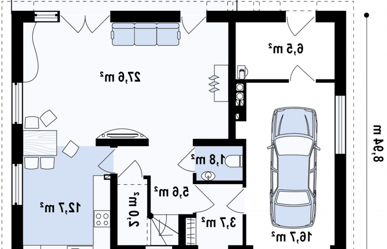 Projekt domu z poddaszem Z183 - rzut parteru