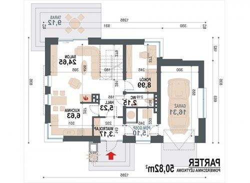 Rzut projektu Miki II - wersja lustrzana