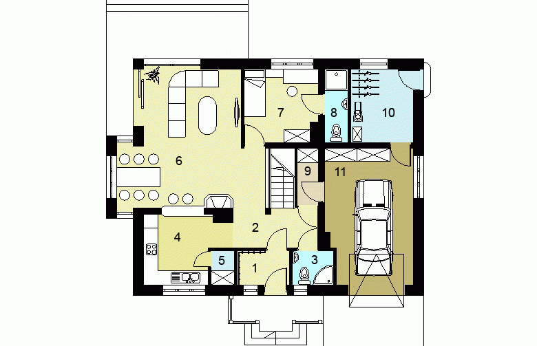 Projekt domu jednorodzinnego HG-C3A - rzut parteru