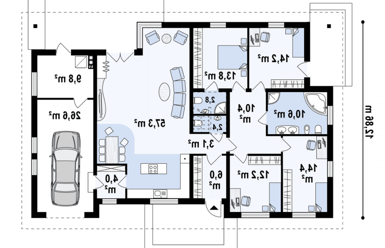 Projekt domu parterowego Z153 - rzut parteru