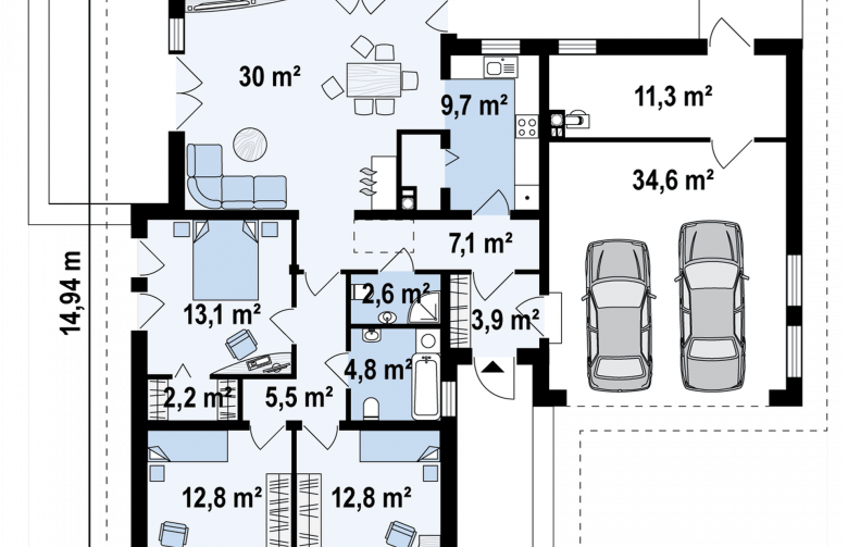 Projekt domu parterowego Z204 - rzut parteru