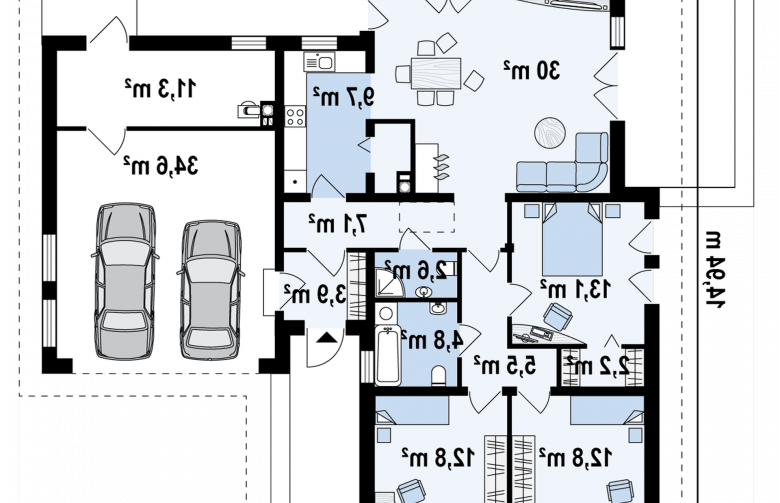 Projekt domu parterowego Z204 - rzut parteru