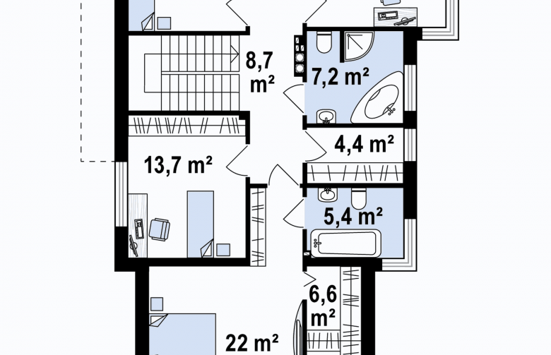 Projekt domu piętrowego Zx114 - rzut poddasza