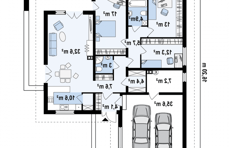 Projekt domu parterowego Z203 - rzut parteru