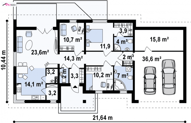 Projekt domu parterowego Z167 - rzut parteru