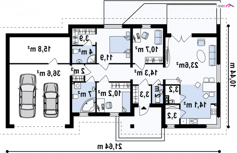 Projekt domu parterowego Z167 - rzut parteru