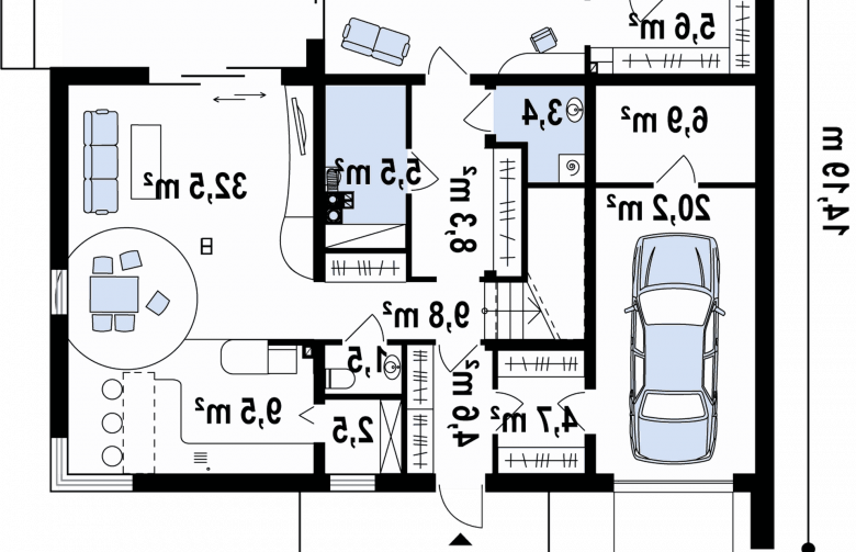 Projekt domu piętrowego Zx46 - rzut parteru