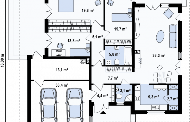 Projekt domu parterowego Z209 - rzut parteru