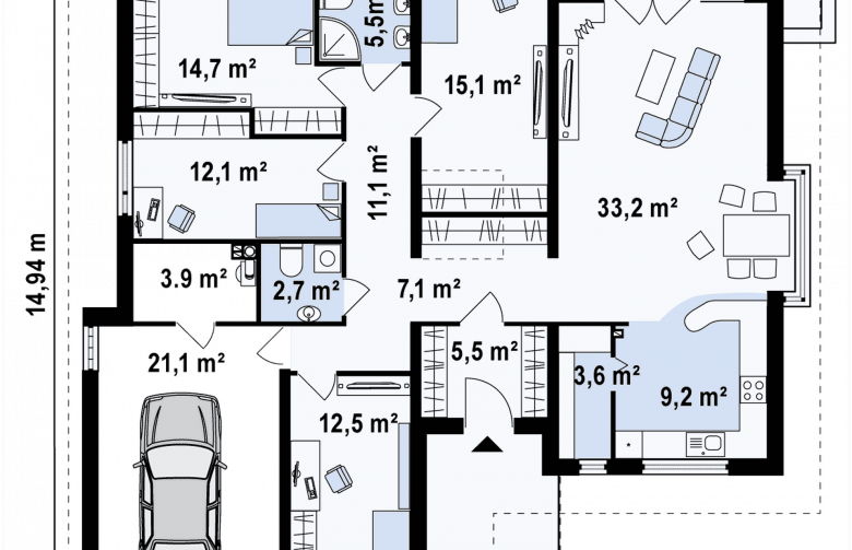 Projekt domu parterowego Z205 - rzut parteru