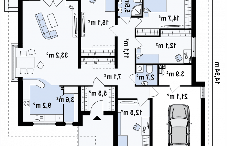 Projekt domu parterowego Z205 - rzut parteru