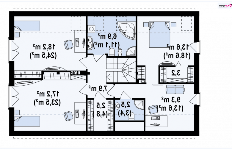 Projekt domu z poddaszem Zx43 - rzut poddasza