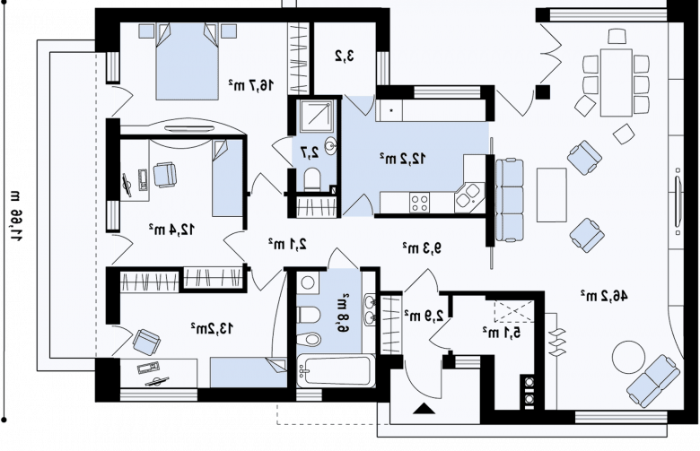 Projekt domu parterowego Zx34 - rzut parteru