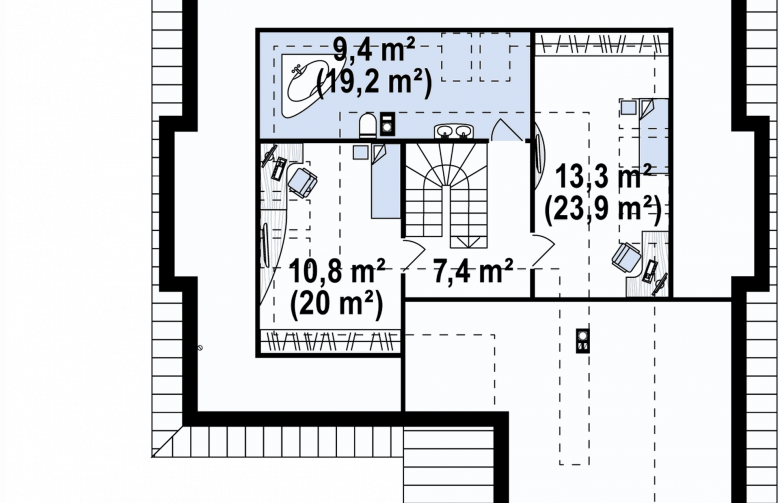 Projekt domu parterowego Z158 - rzut poddasza