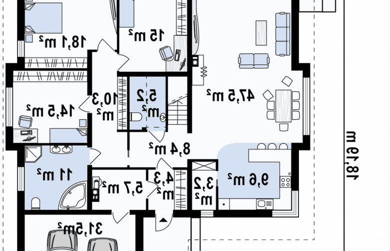 Projekt domu parterowego Z158 - rzut parteru