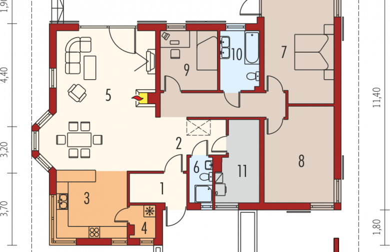 Projekt domu parterowego Florenc - parter