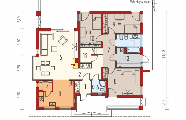 Projekt domu parterowego Flori III - parter