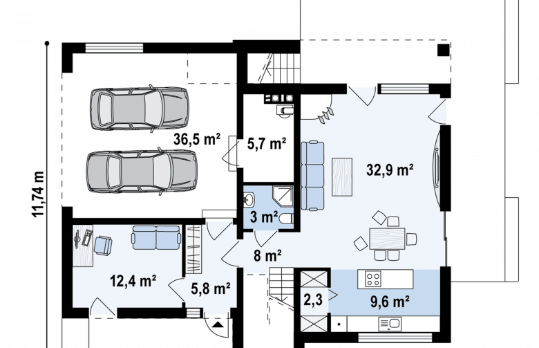 Projekt domu piętrowego Zx54 - rzut parteru