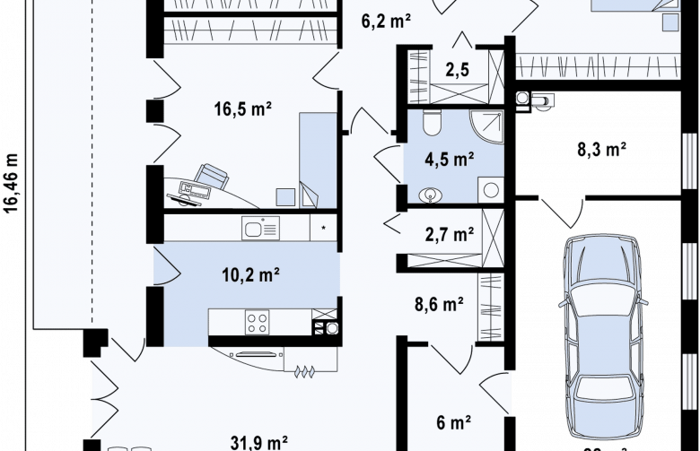 Projekt domu parterowego Zx49 - rzut parteru