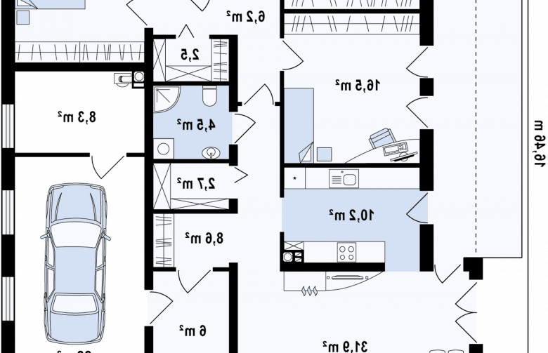 Projekt domu parterowego Zx49 - rzut parteru