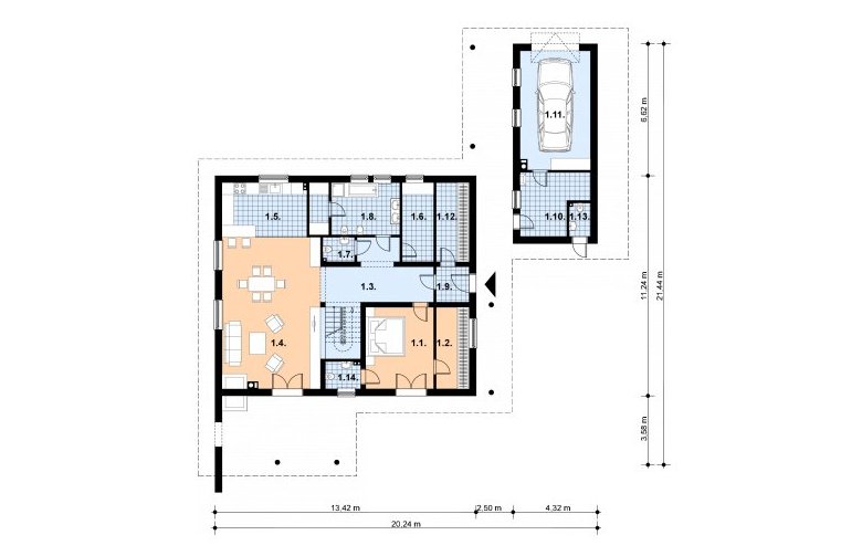 Projekt domu jednorodzinnego A-121 - 