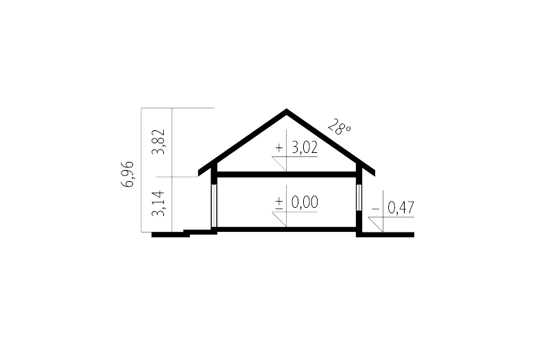 Projekt domu parterowego Alan IV G2 - przekrój 1