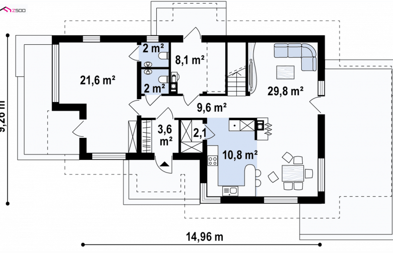 Projekt domu z poddaszem Z150 - rzut parteru