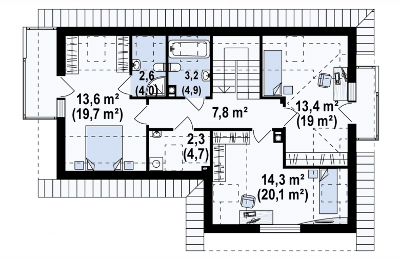 Projekt domu z poddaszem Z150 - rzut poddasza