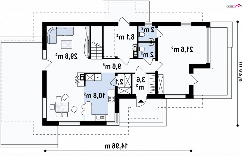 Projekt domu z poddaszem Z150 - rzut parteru