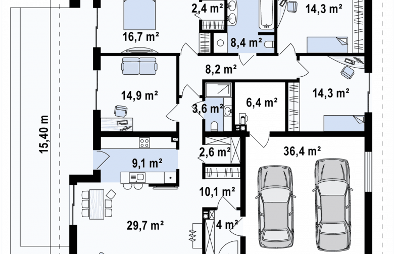 Projekt domu parterowego Z196 - rzut parteru