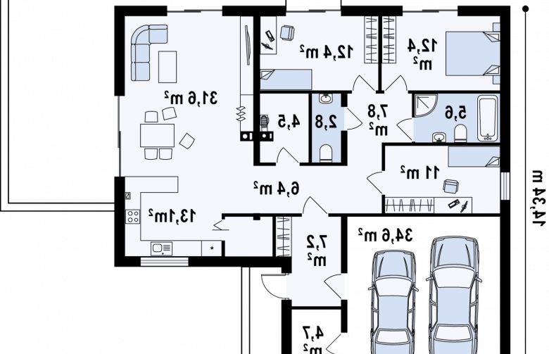 Projekt domu parterowego Z208 - rzut parteru