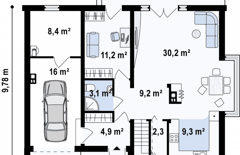 Projekt domu jednorodzinnego Z237 - rzut parteru