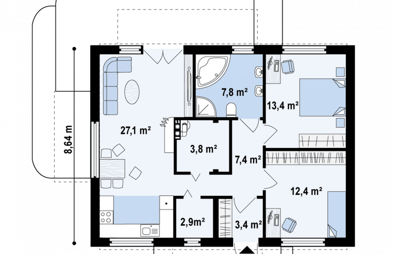 Projekt domu parterowego Z252 - rzut parteru