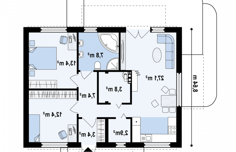 Projekt domu parterowego Z252 - rzut parteru