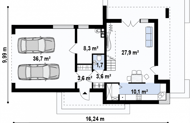 Projekt domu piętrowego Zx41 - rzut parteru