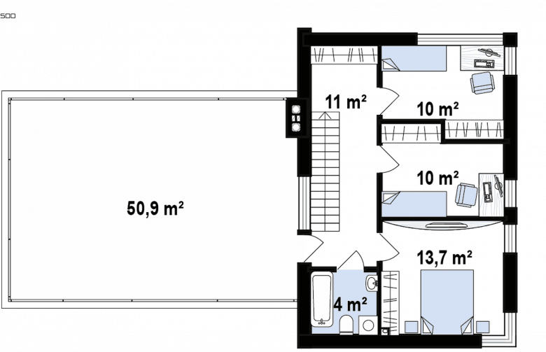 Projekt domu piętrowego Zx41 - rzut poddasza