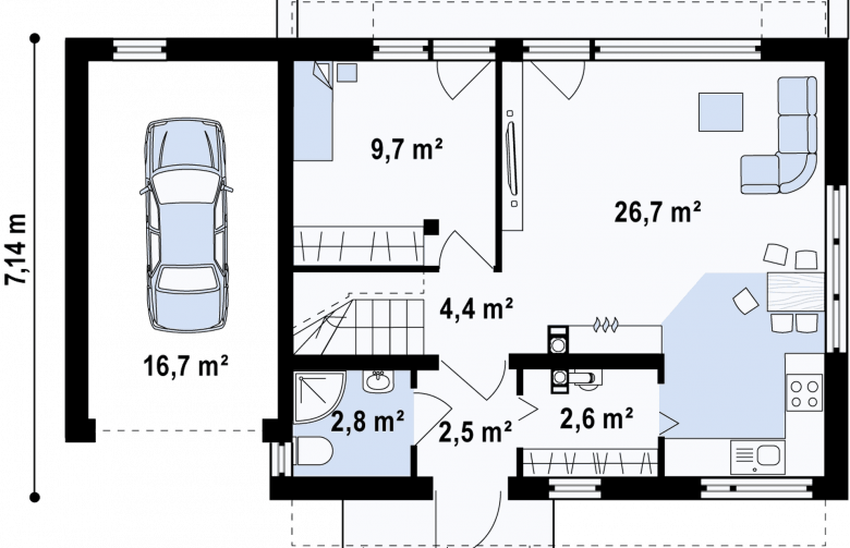 Projekt domu z poddaszem Z217 - rzut parteru