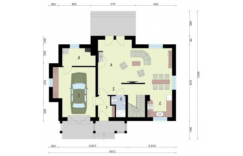 Projekt domu z poddaszem DAVOS - rzut przyziemia